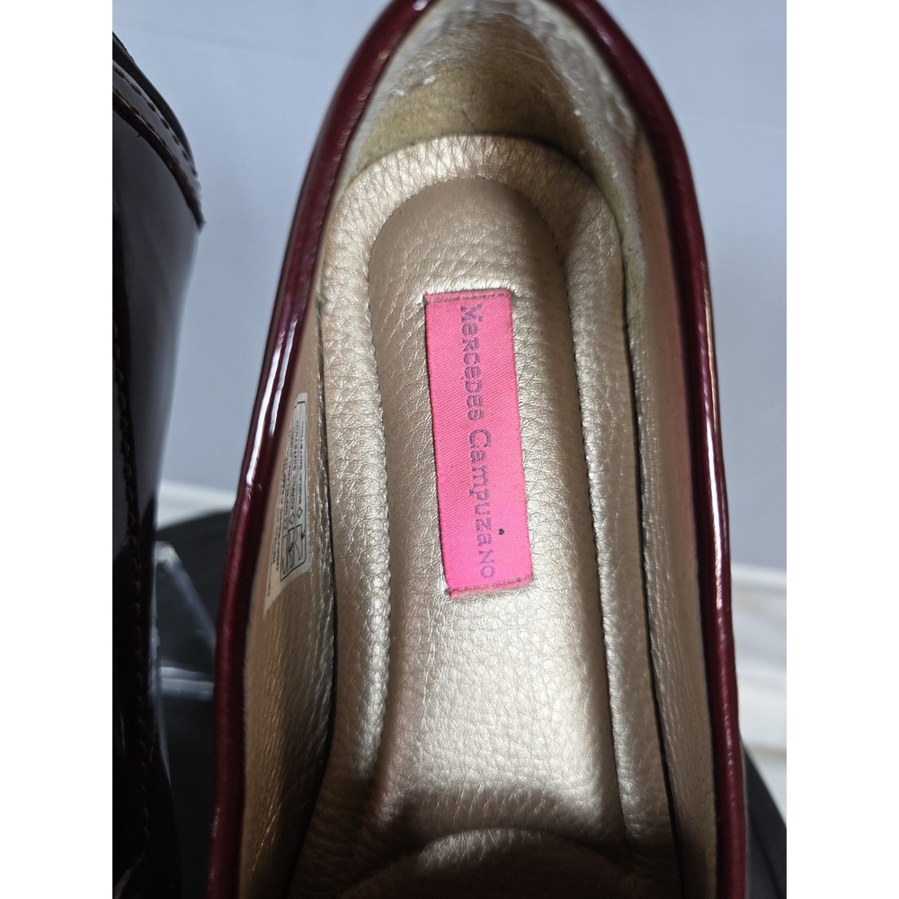 Size 5 Mercedes Campuzano Burgundy Patent Leather Horsebit Driving Loafers Women - Picture 3 of 11
